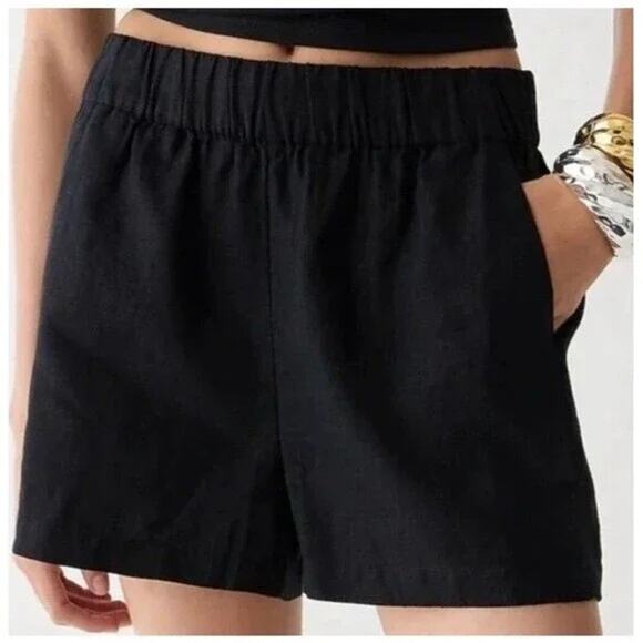 J. Crew Pants - J.Crew Tropez High Waisted Linen Shorts Elastic Waist Relaxed Fit L Navy Blue